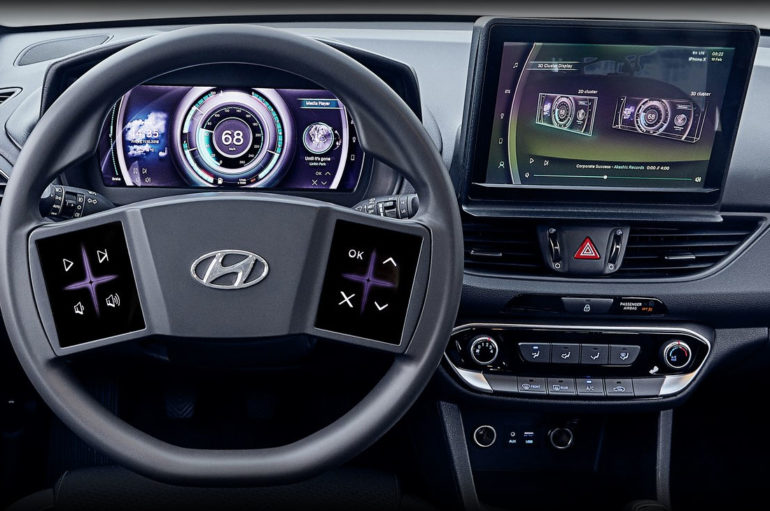Hyundai พัฒนา Virtual Cockpit อาจใช้ระบบสัมผัสบนพวงมาลัยแทนที่ปุ่มกด